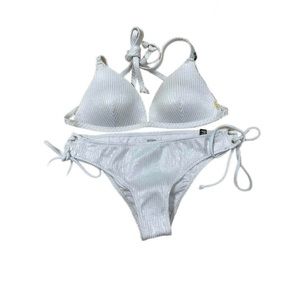Victoria’s Secret White Ribbed Shimmer Bikini Set